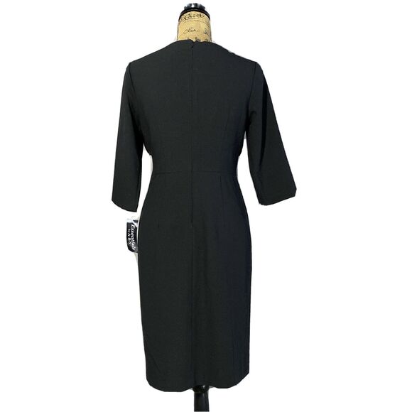 NWT ABS Essentials Dress 6 Black Empire V Neck 3/4 Sl Lined Deep V Neck Career - Picture 4 of 6